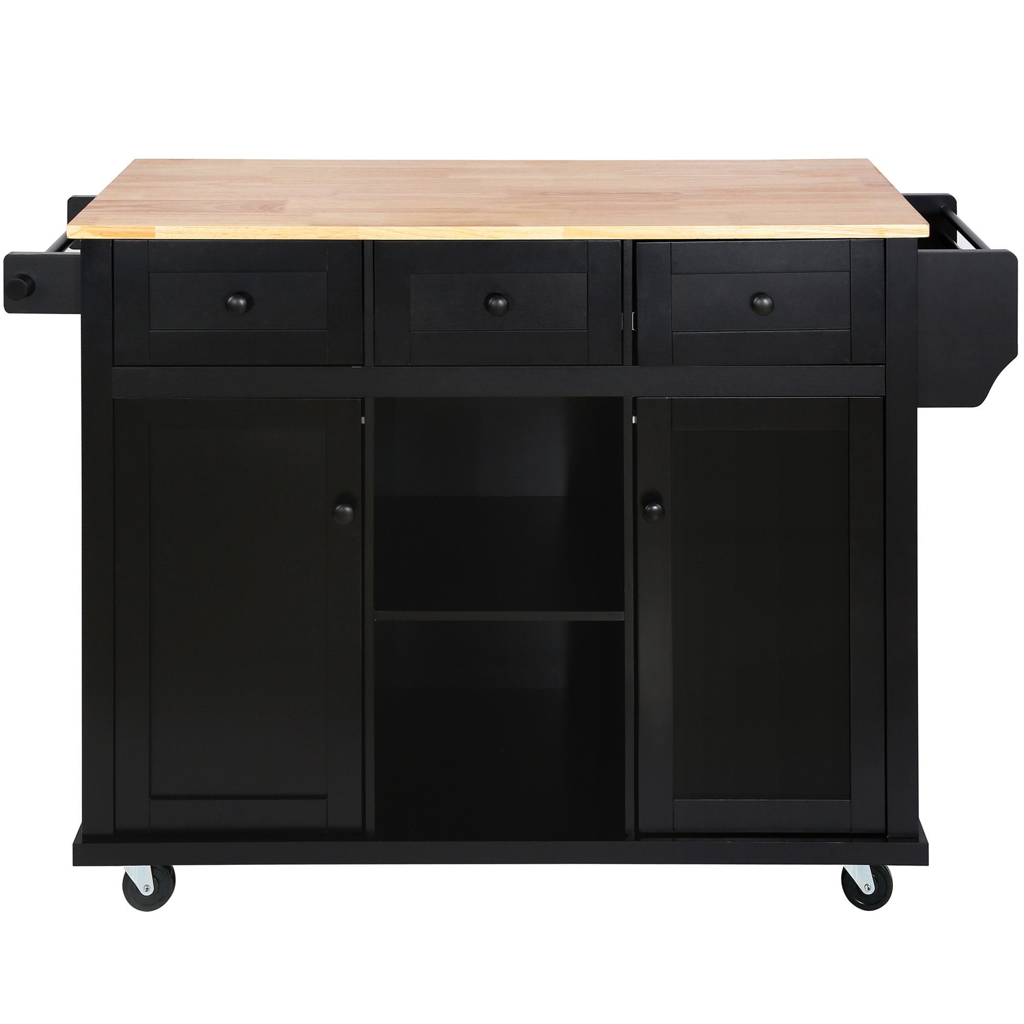 August Grove® Kitchen Cart With Rubber Wood Drop-Leaf Countertop ...