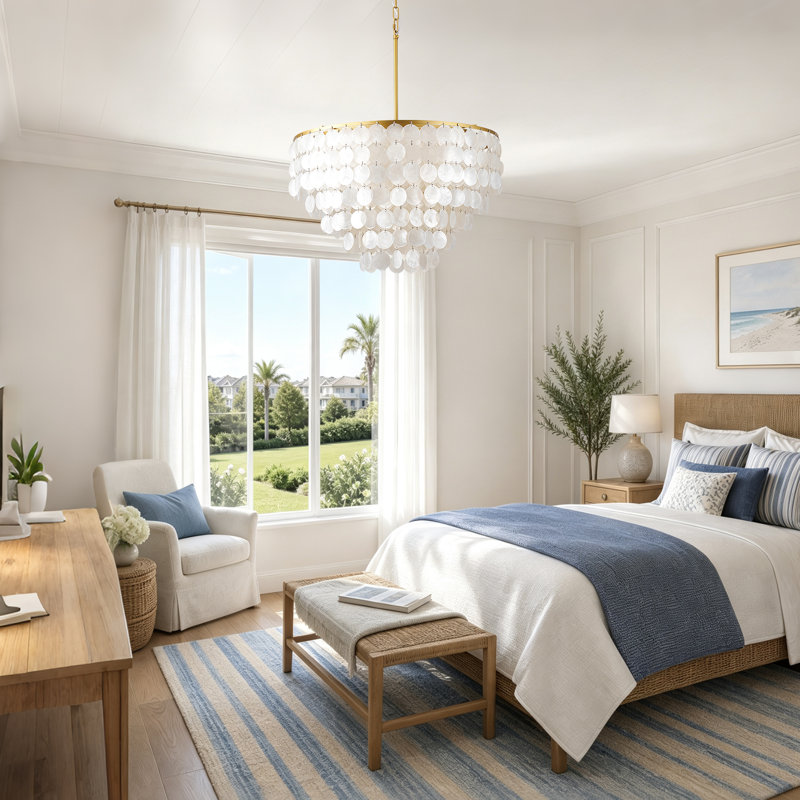 Luminaire suspendu de style moderne 24 po à 7 lumières avec lustre en coquille de Capiz