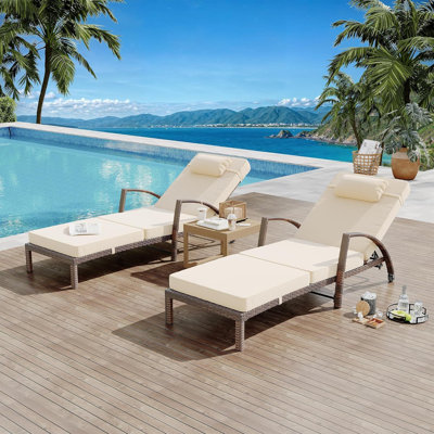 Outdoor Lounge Chairs,2pcs Wicker Pool Chaise Lounge Chairs,Patio Folding Chaise Lounge,5-Position Adjustable