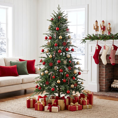 Sapin de Noël artificiel floqué préilluminé de 2 m (6,5 pi) avec 500 lumières DEL multimodes, 900 conseils, en PE/PVC multicouche - Vert