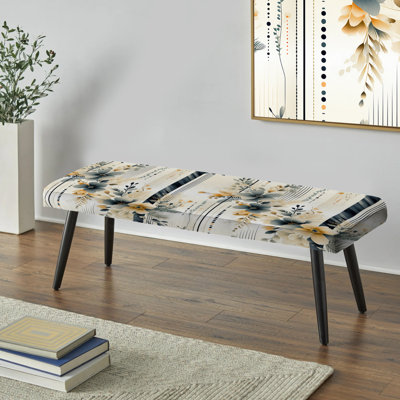 Banc neutre rembourré avec motif floral gris neutre I