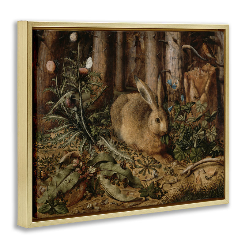«Rabbit in Forest Foliage Floater», art mural par Arlington Prints, H 17 po x l 21 po, Cadre flottant gris lustré