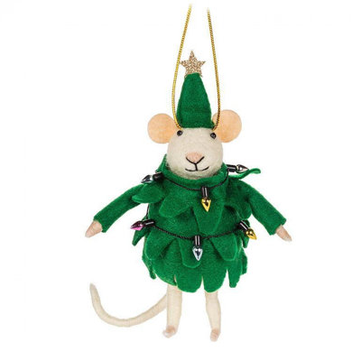 Ornement en forme de souris dans un arbre avec lumières de Noël