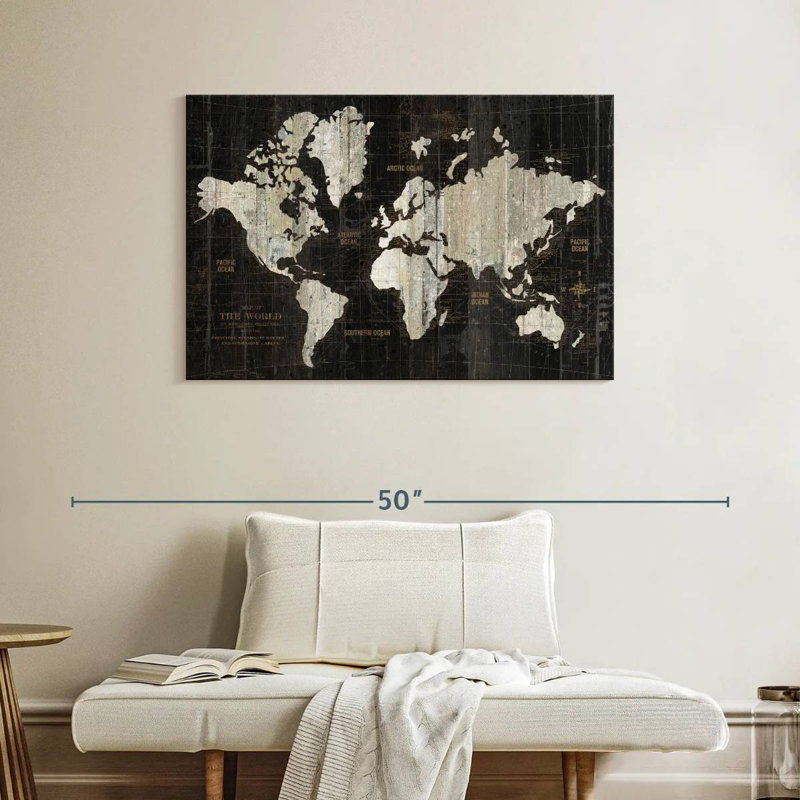 Carte du monde ancien Aliaz - noir, H 26 po x l 39 po