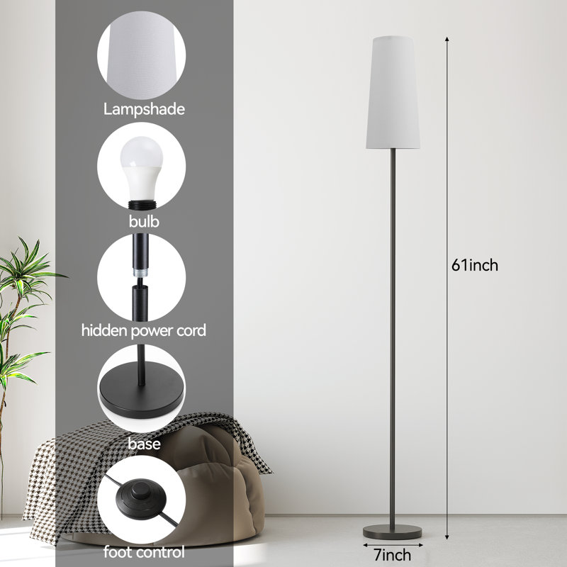 Lampe sur pied traditionnelle 61 "à intensité variable avec ampoule incluse, Noir, Blanc