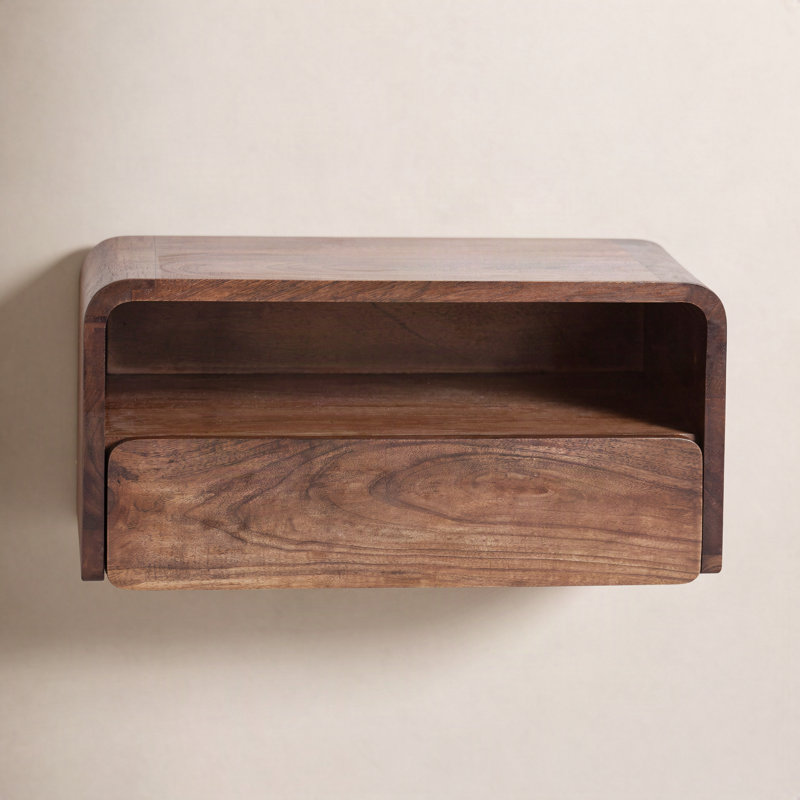 Langley Mango Floating Shelf with Drawer, Walnut