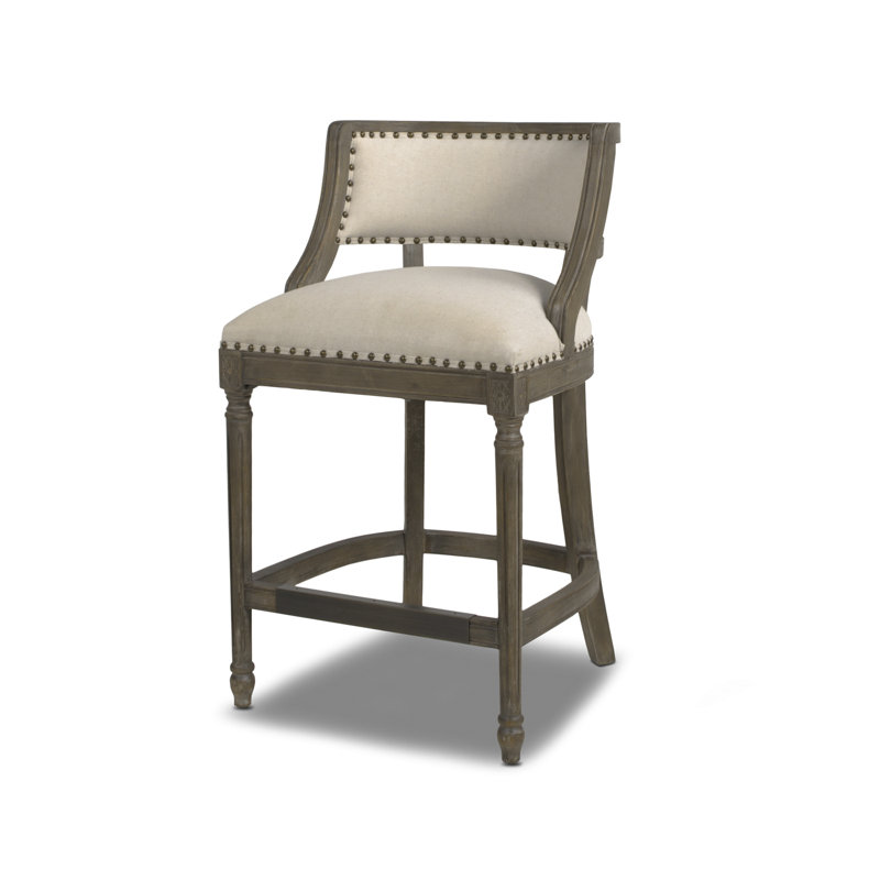 Grice Upholstered Linen Counter Stool with Solid Wood Frame, Light Beige Linen, Counter Stool (26" Seat Height)