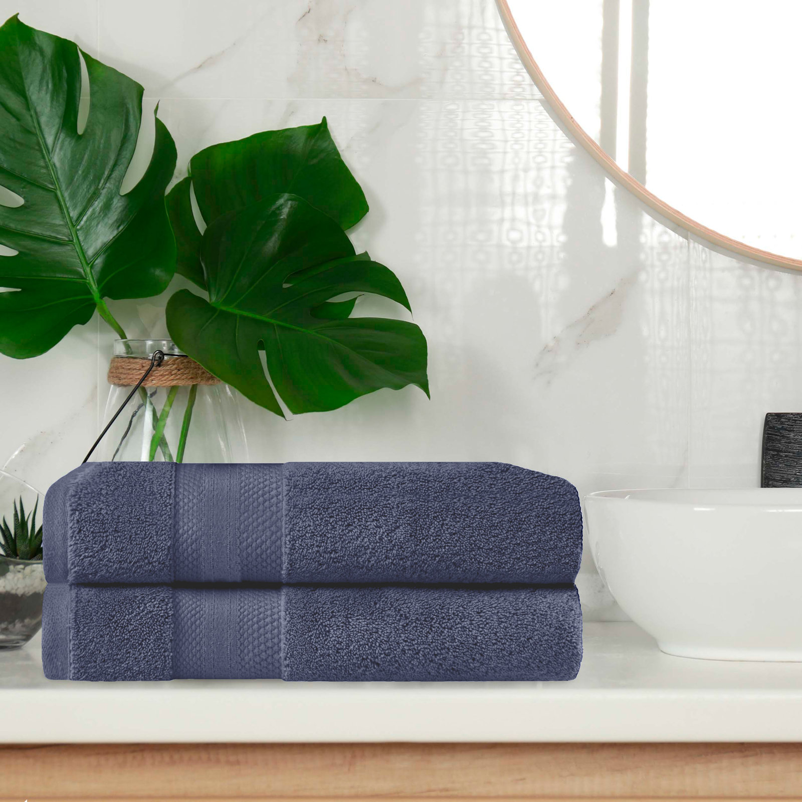 Finnian Ultra-Plush Heavyweight, 100% Turkish Towel Collection, Crown Blue, Bath Towels - 2 Pack