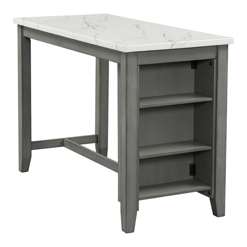 Ensemble de table de salle à manger 5 pièces à hauteur de comptoir avec tablettes de rangement intégrées