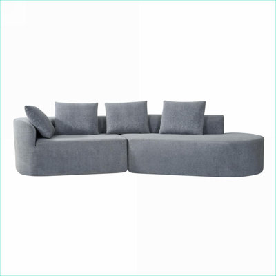 Sectional Sofas | 116" Modern Curved 2-Piece Fully Assembled RHF Chaise for Living Room | Light Gray | Polyester