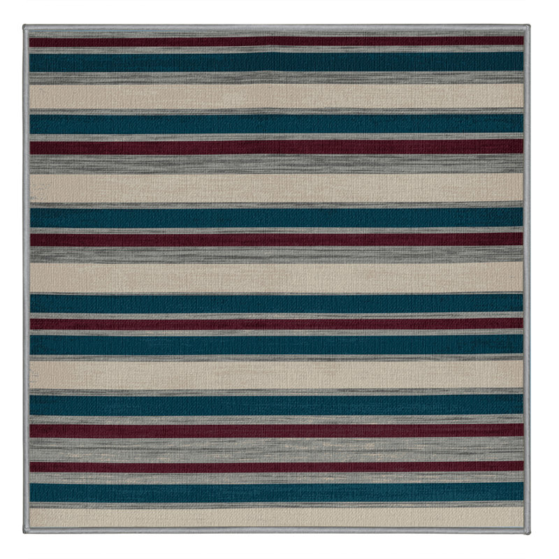 Washable Sapphire Light Gray Striped Area Rug, Square 5'