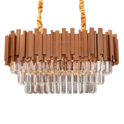 Lustre en cristal ovale Veler, 3 lumières modernes, structure en métal bronze