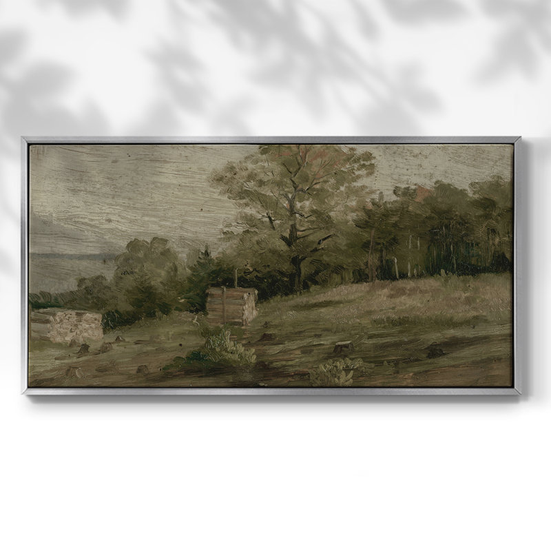 Série paysage - DCCCLVI - Toile tendue avec châssis tendue, prête à être accrochée, H 21 po x l 41 po, Argent argent