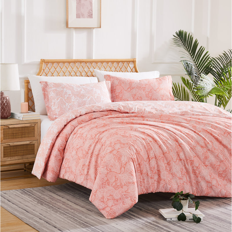 Coral Paisley Reversible Microfiber Full/Queen Duvet Cover Set
