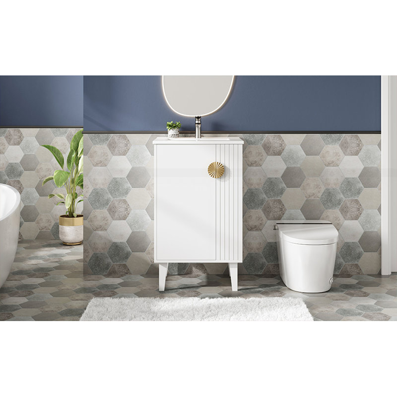 Meuble-lavabo de 20 po avec lavabo en céramique, Blanc