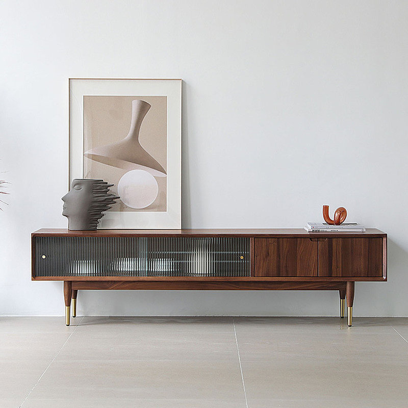 Cabinet audio-visuel simple en noyer noir