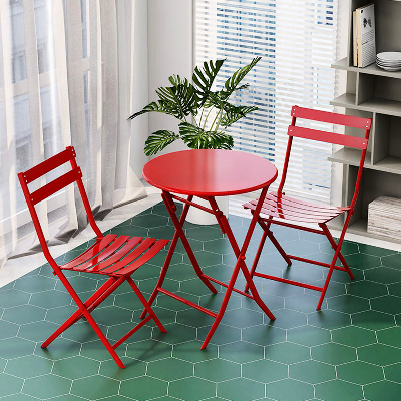 3 bistro de patio pliable, rouge - Table et chaises en métal pour l'extérieur et l'intérieur