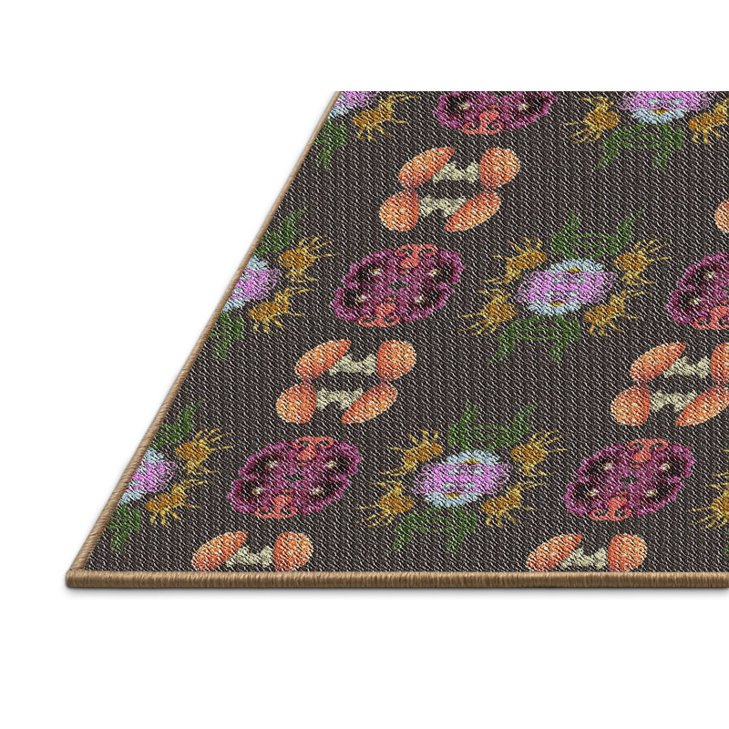 Tapis noir/violet tissé à la machine, Rectangle 7 pi x 9 pi