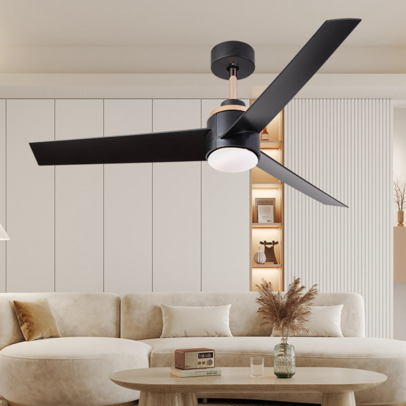 Ventilateur de plafond 52 pouces avec lumières encastré, ventilateur de plafond moderne avec lumière et télécommande - ventilateur de plafond intérieur à 3 pales à profil bas pour patio