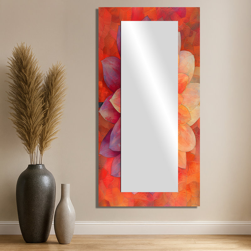 «Sunset Hues» Vivid Dahlia Vision I - miroir floral pour décoration murale - imprimé sur métal, 28 po x 55 po