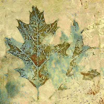 Blue Beige Leaf - Wrapped Canvas Print