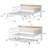  Daybed with Trundle and LED Light, Twin Size Bed Frame with Upholstered Headboard and Charging Station, Metal Frame Sofa Day Bed for Living Room, Bedroom and Guest Room, White-1108451416