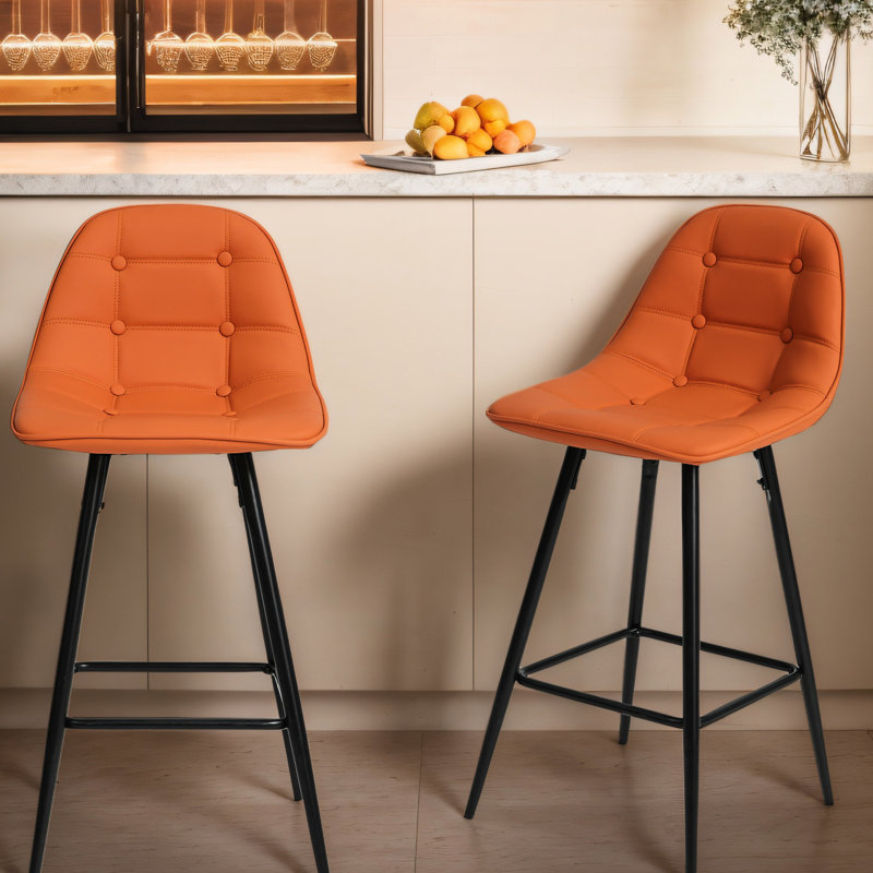 De 2 tabourets de comptoir en métal modernes avec dossier et repose-pieds, similicuir, pour bar personnel, cuisine, chaises sans accoudoirs de 25,5 po, revêtement en cuir brun café, structure en acier, sans accoudoirs,