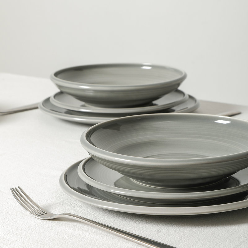 Earth & Clay Harmony Dinnerware Set Stoneware, Gray, 12