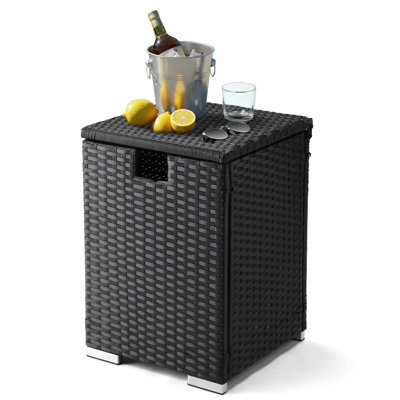 Patio Black Wicker Side Table With Propane Tank