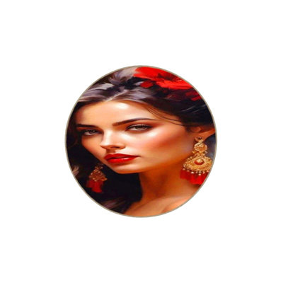 Machine Washable Noble Girl Earring Patterned Woven Base Rug
