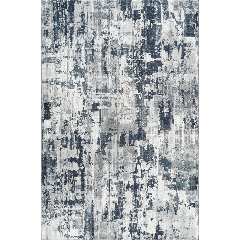 Tapis bleu abstrait et gris Andrew, Bleu/Gris, 8 pi 9 po x 11 pi 10 po