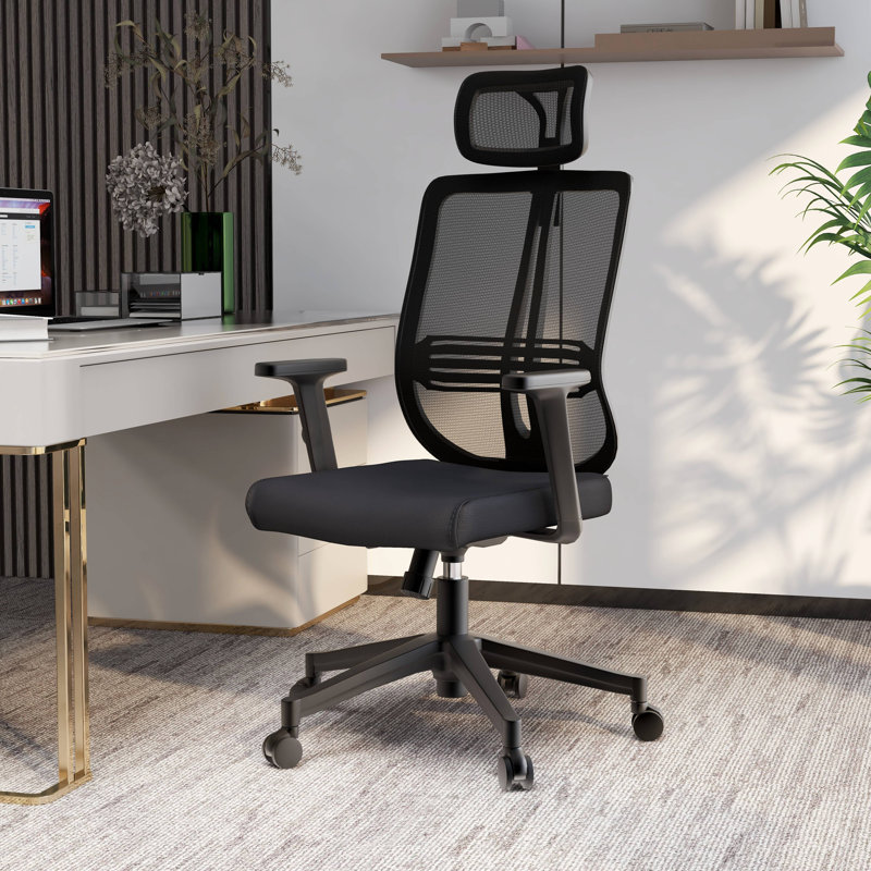 Chaise de bureau en coton avec appui-tête Medovich, Noir