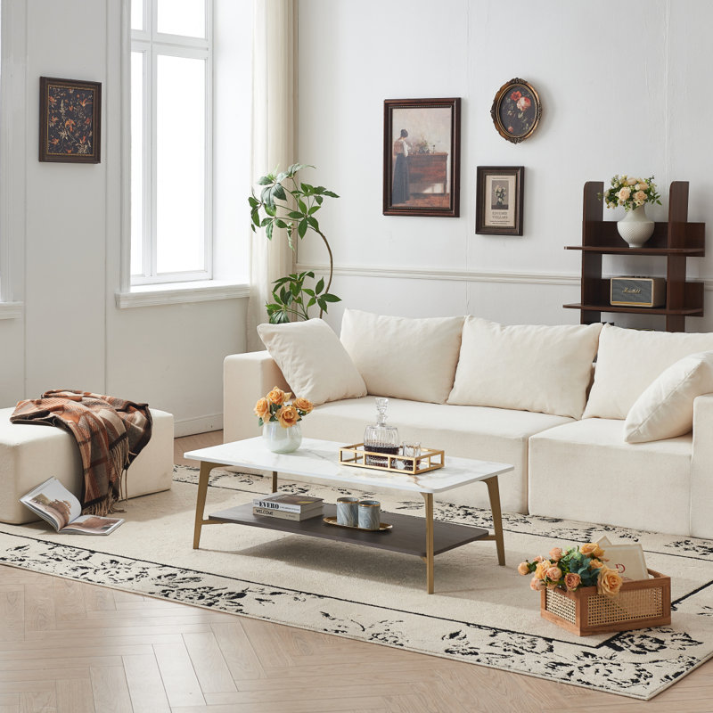 Coffee Table Rectangular Center Table For Living Room Open Space Side Table With Metal Frame