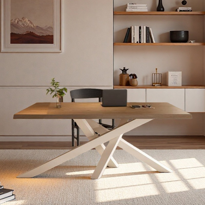 Table de bureau longue en bois massif de conception simple, Brun / Blanc, H 29,53 po x l 47,24 po x P 23,62 po