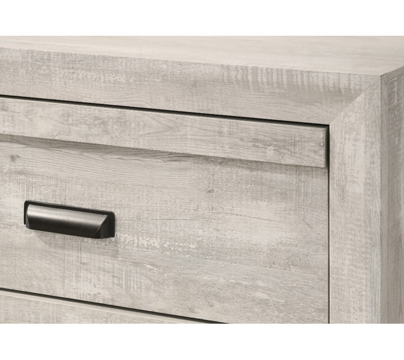 Grand lit 1pc avec finition gris beige rustique & amp; Motif géométrique à chevrons, aucun sommier nécessaire, uni & amp; Durable