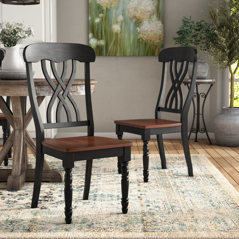 Alyssha Solid Wood Cross Back Side Chair, Antique Black/Cross Back