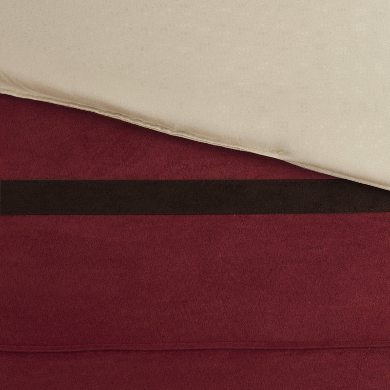 Édredon rouge en faux suède - 7 pièces 2 taies décoratives 3 coussins décoratifs Jupe de lit attrayante lavable à la machine