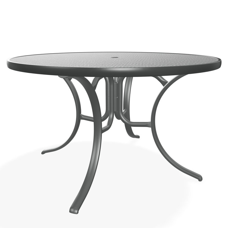 48" Round Hammered Marine Grade Polymer Outdoor Dining Table with Umbrella Hole, Gray/Graphite