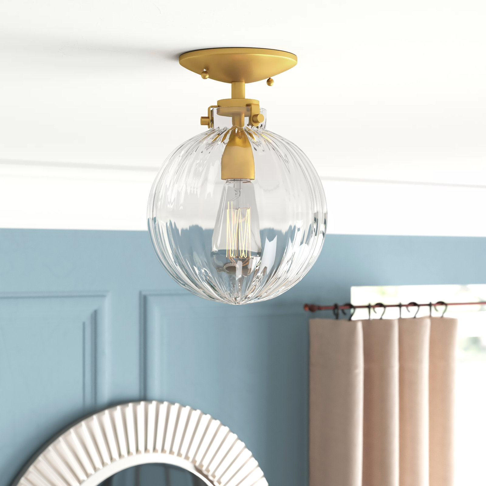 Kaydan Single Light Semi Flush Mount, Natural Brass