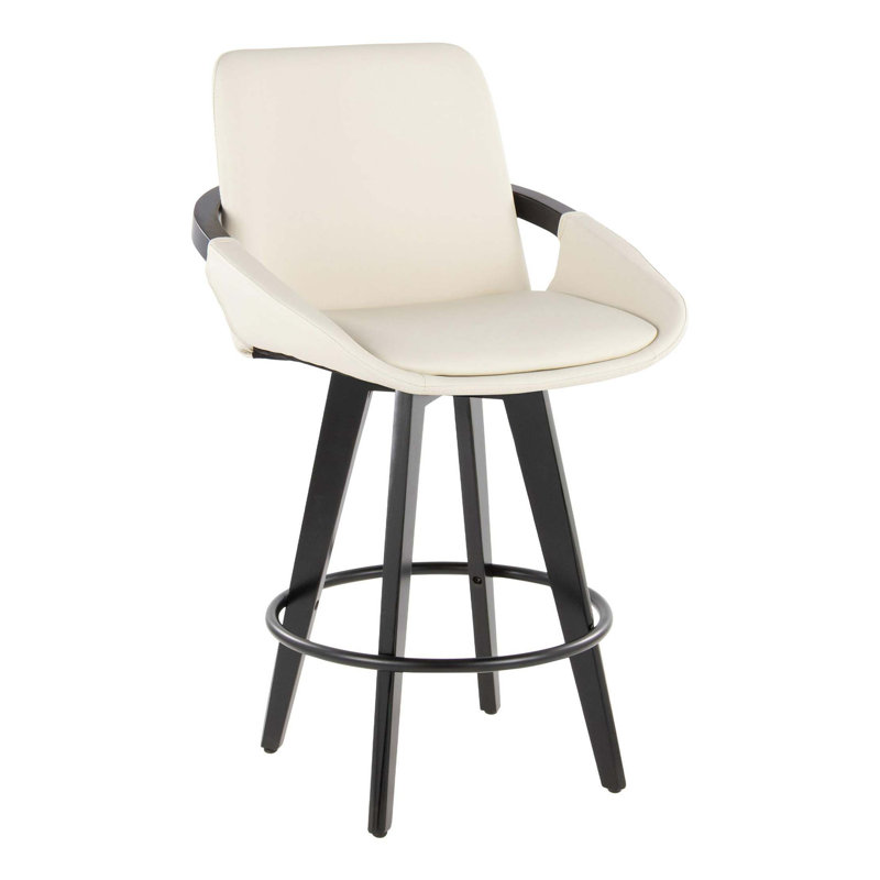 Tabouret de bar pivotant à hauteur fixe avec structure en bambou et revêtement en similicuir - ensemble de 2, Cream