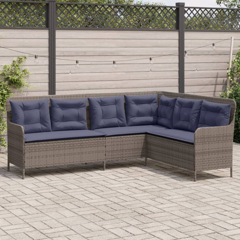 Canapé de patio avec coussins en L Ebern Designs, Marine, Gris