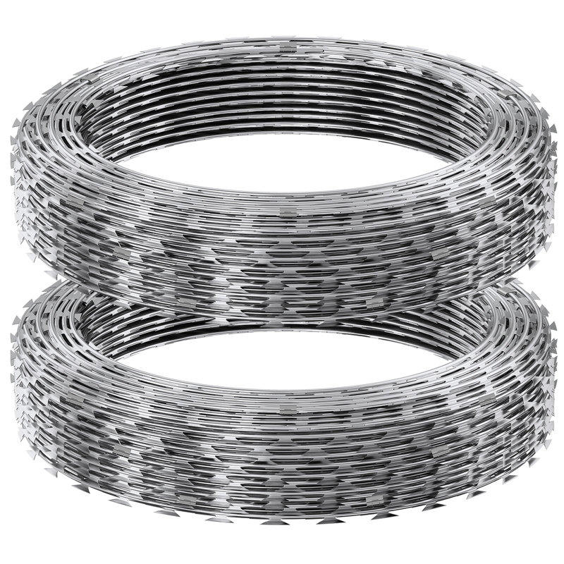 Galvanized Double Spiral Razor Wire Fence Set, 98 ft Coverage
