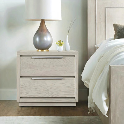 Gray Oak Wood 2-Drawer Nightstand