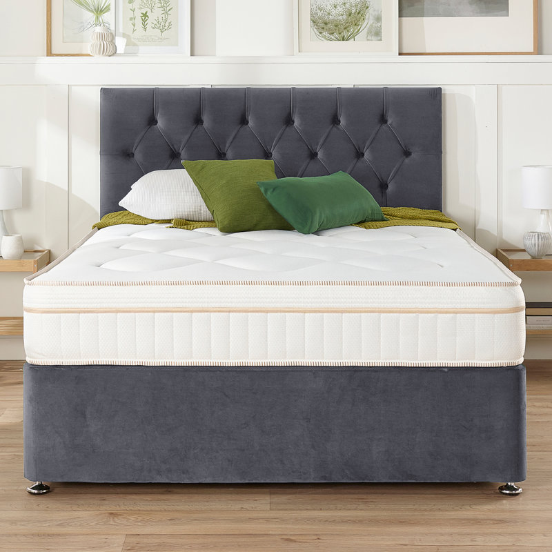 Amanjot Coilsprung Divan Bed Set, Grey, 4 Drawers, Super King (6')
