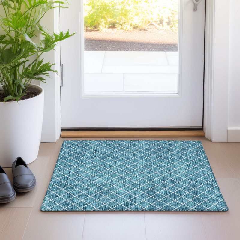 Premium Machine Washable Prisco Teal Rug, Rectangle 1'8" x 2'6"