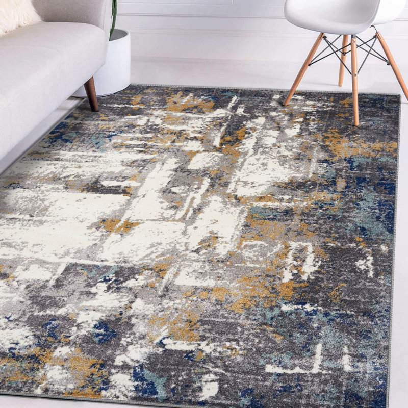 Tapis abstrait gris Colborne, Rectangulaire 8 pi x 10 pi