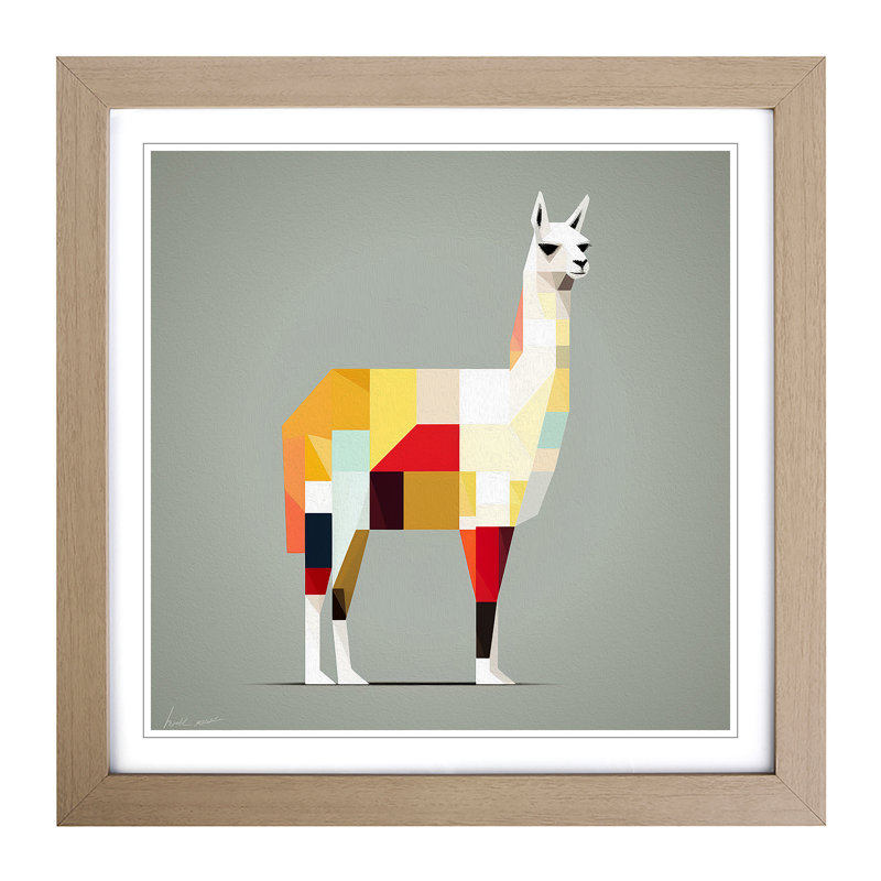 Llama Suprematism No.4 - Framed Print, Oak
