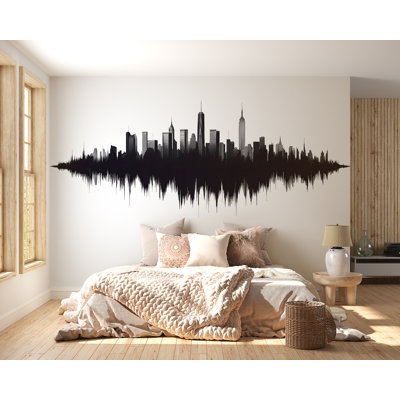 Décalcomanie murale City Skyline, autocollant mural Skyline, art mural paysage urbain, décoration murale ville moderne, décalque mural urbain, autocollant mural ville noire, 506Mv