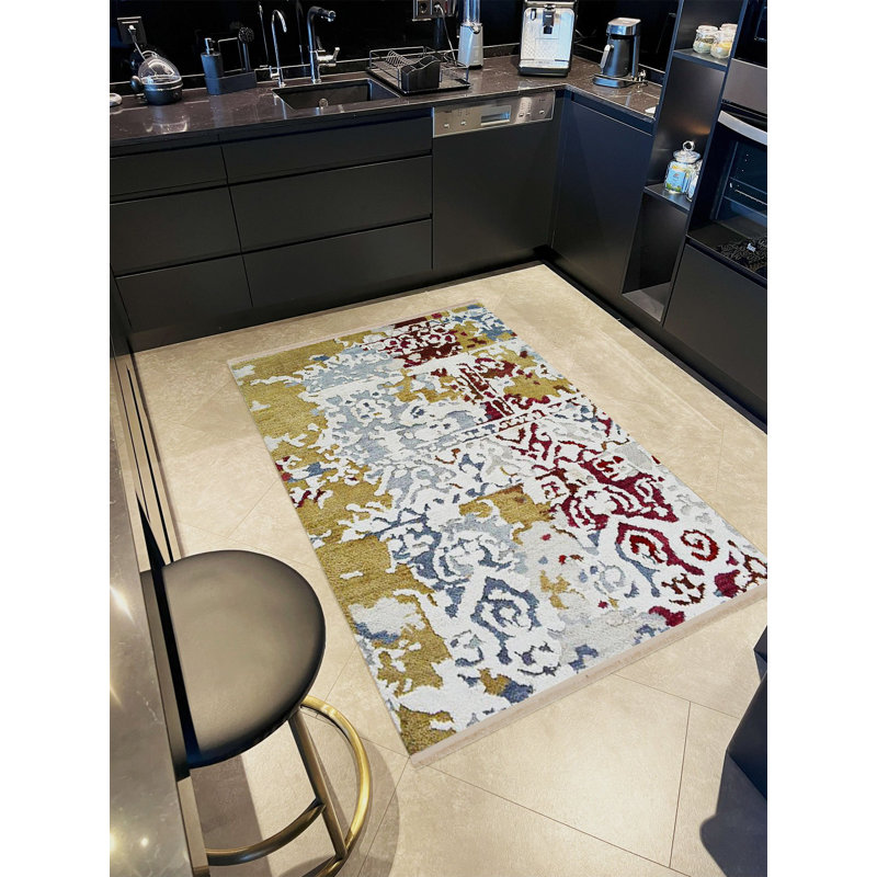 Tapis décoratif multicolore à motif abstrait rétro de la collection Barcelona, Rectangle 3 pi 11,24 po x 5 pi 10,87 po