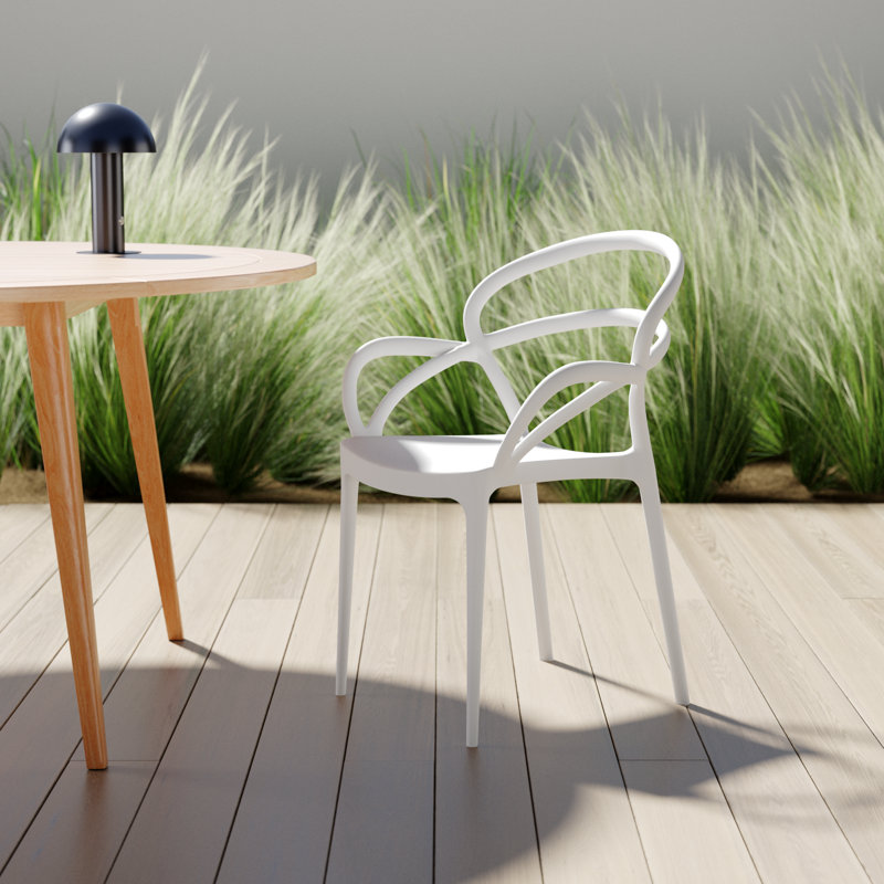 Farrah Stacking Patio Dining Armchair, White